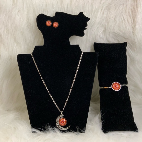 Jewelry - Glass Dome Crescent Moon Jewelry Set ( NWOT)